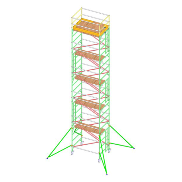Wide <b>aluminium</b> scaffold tower 2,5 x 1,35 x 11,55 m.