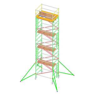Wide <b>aluminium</b> scaffold tower 2,5 x 1,35 x 9,64 m.