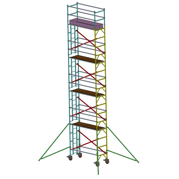 Narrow <b>aluminium</b> scaffold tower 2,5 x 0,75 x 11.55 m.
